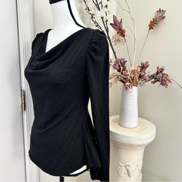 2 cowl drape neck, peplum flared waist, zipper coral black long sleeve tops - Picture 1 of 15